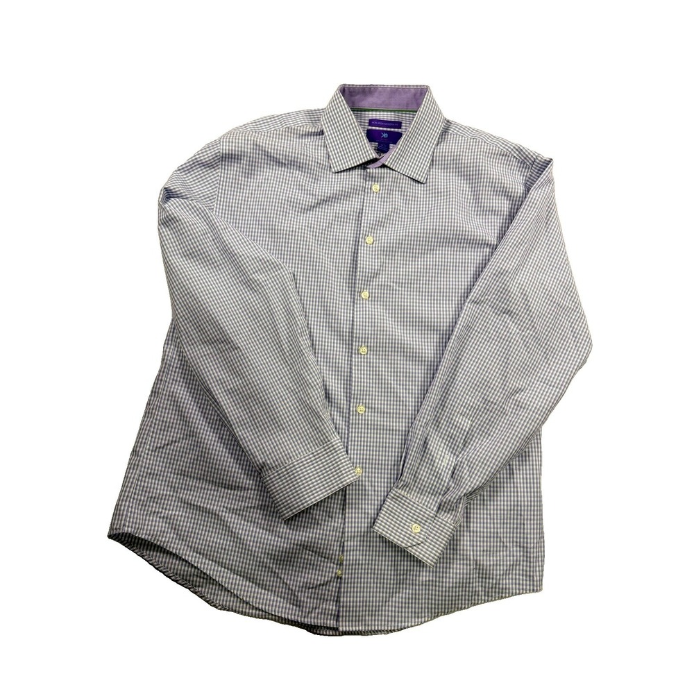 Egara Egyptian Cotton Button Up 17 34/35 Purple/ Blue Checkered Preppy Dressy